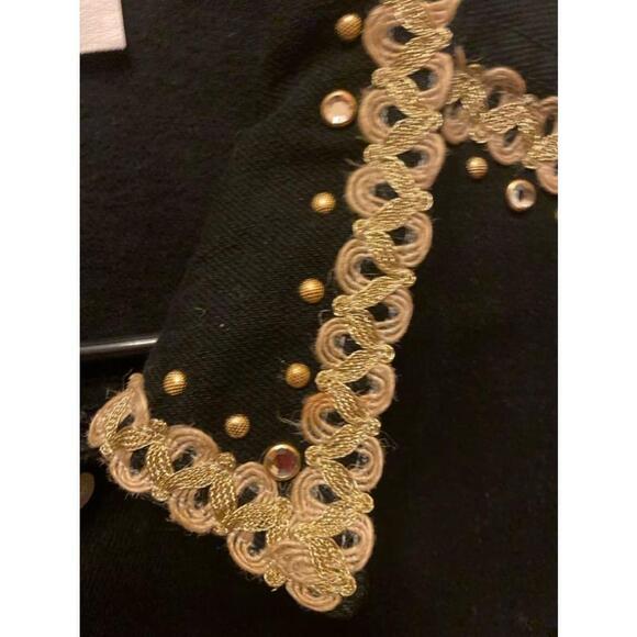 Women's vintage Cache Black Denim Jacket With Gold Embellishment Size M - Picture 3 of 10